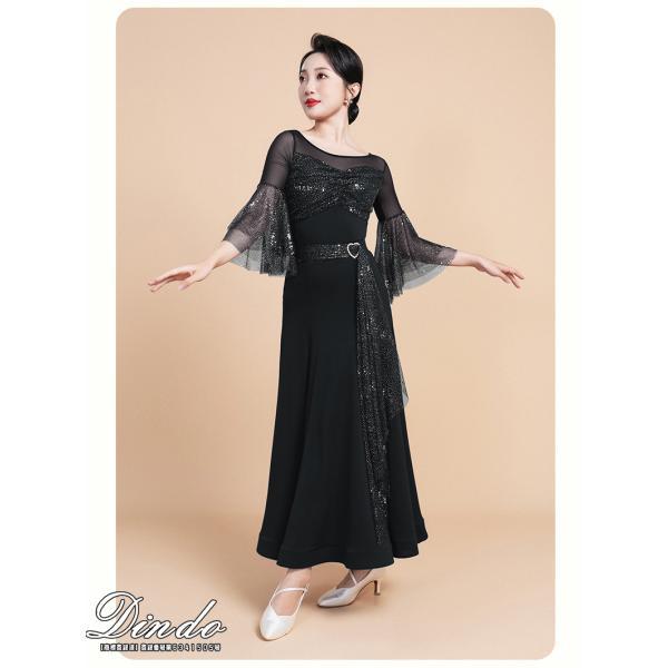 社交ダンストップス ロングスカート レディース 七分袖 レオタート ホック付き キラキラ ラテン チュール モダンドレス　ロング ダンスウエア　競技 練習用 |  | 06