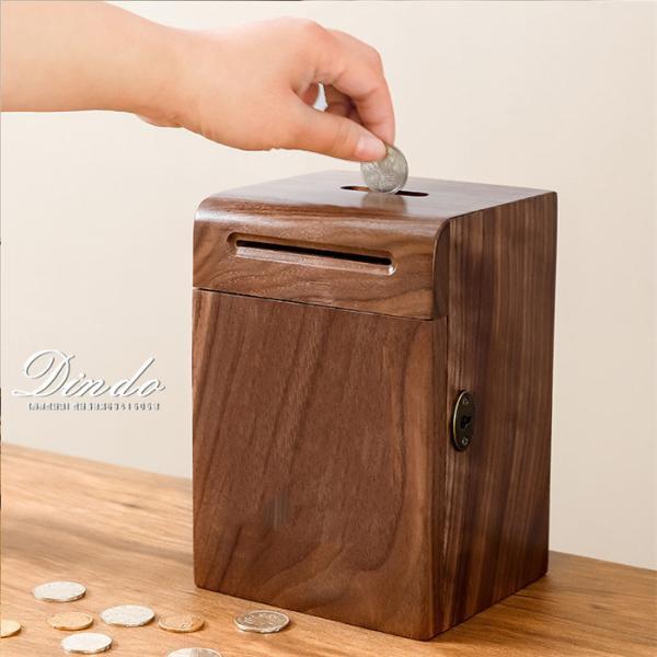 貯金箱 鍵付き インテリア雑貨 置物 大きい 大きめ 木製 ウッド クリア