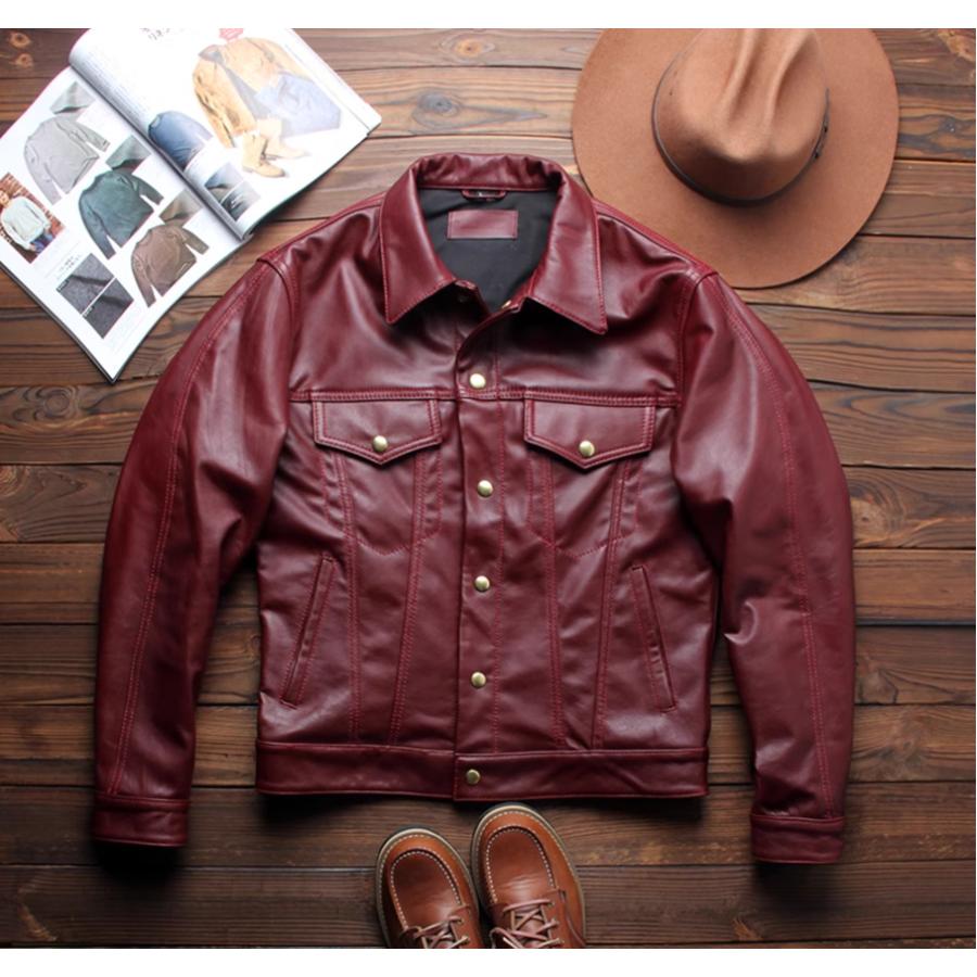 レザージャケット メンズジャケット 本革 ラムレザー 牛革 ワイン