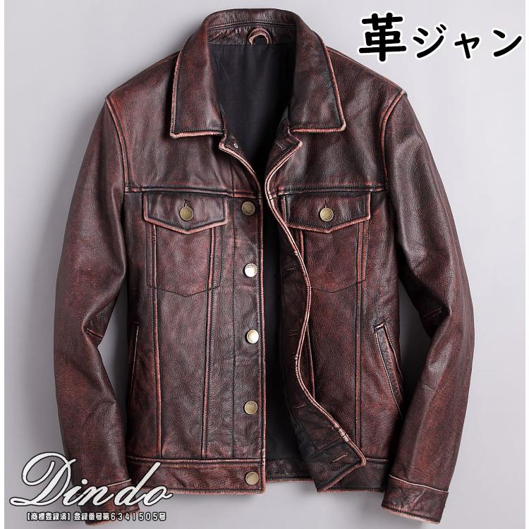 革ジャン メンズ レザージャケット 本革 ジャケット ブラウン ライダース 厚 牛革 シングル ダブル ショート丈 バイクジャケットブルゾン