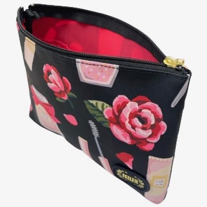 FEILER おむつポーチ 花柄 黒 赤ファスナー FEILER おむつポーチ 花柄 黒 赤ファスナー - バッグ送料 無料