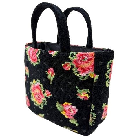 FEILER フェイラー 新品 リアローズ柄 シェニール織りトートバッグ feiler（フェイラー） バッグ in バッグ レーシーローズドット 黒