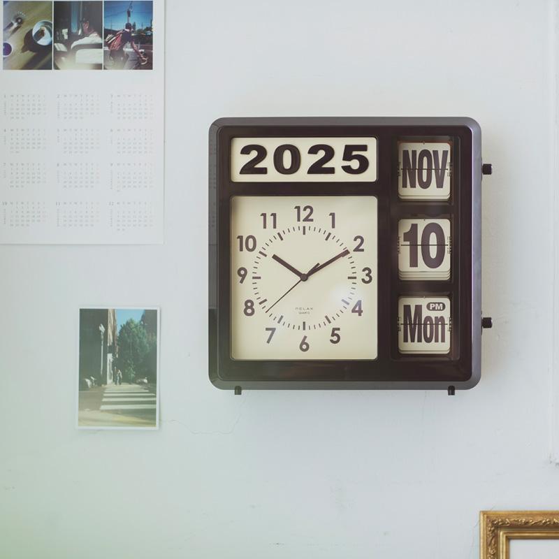 壁掛け時計 置き時計 RELAX フリップカレンダークロック 2wayクロック
