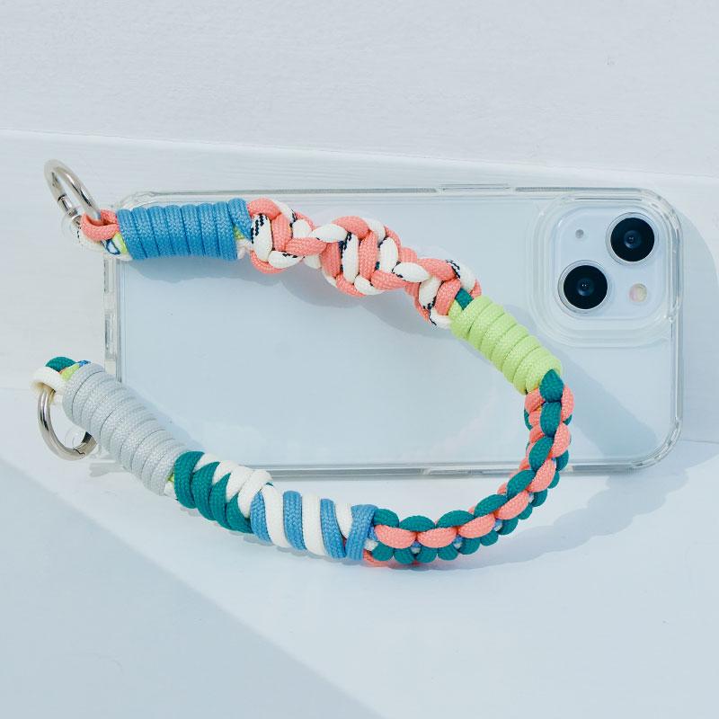 ハンドストラップ スマホ ソロモン編み込み マルチカラー ショート