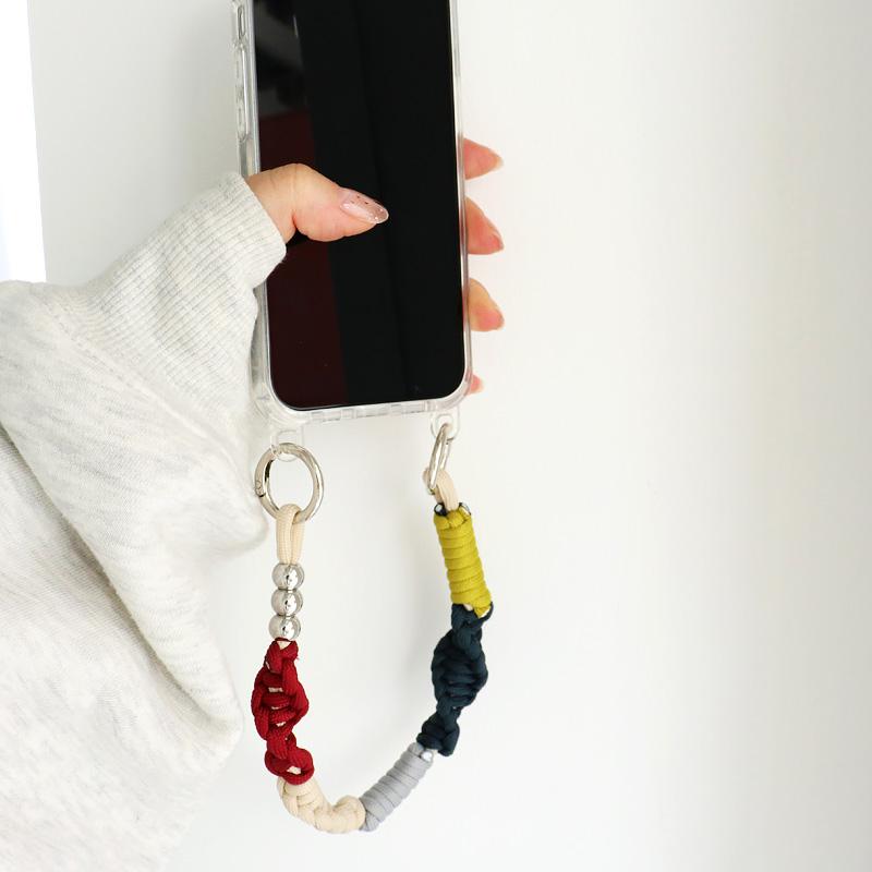 ハンドストラップ スマホ ソロモン編み込み マルチカラー ショート