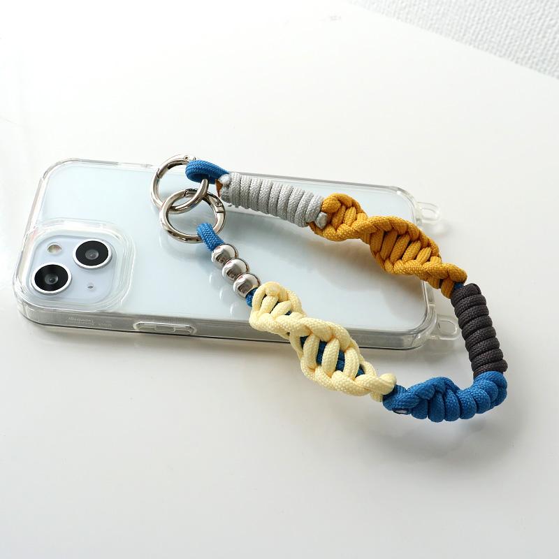 ハンドストラップ スマホ ソロモン編み込み マルチカラー ショート