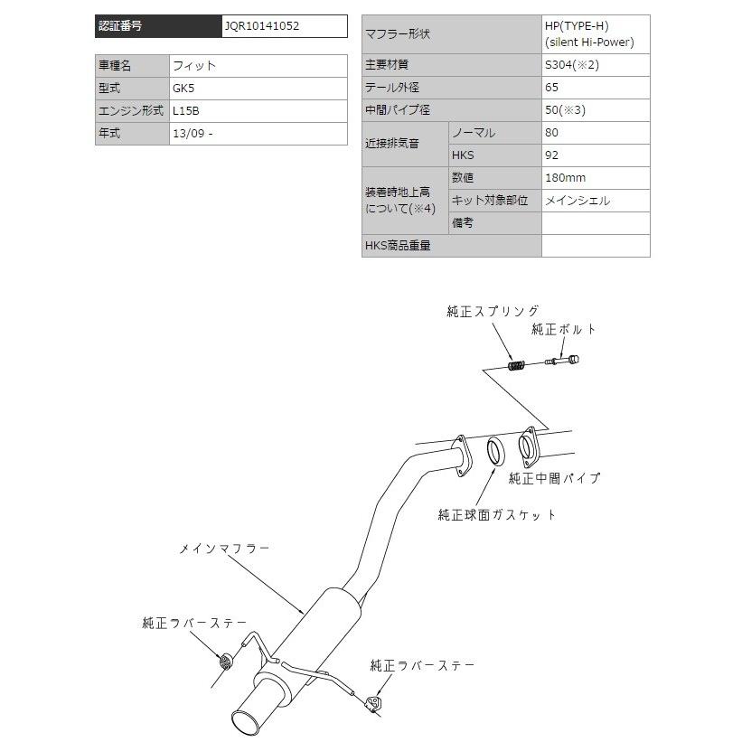 HKS（エッチケーエス） フィット GK5/GK3 マフラー マフラー形状HP