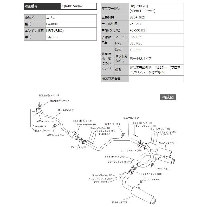 HKS（エッチケーエス） コペン LA400K マフラー マフラー形状HP(TYPE-H