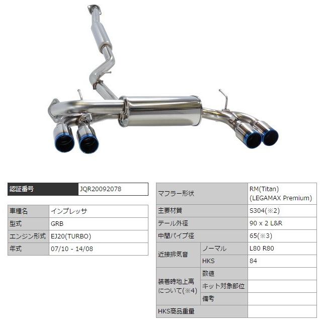 HKS（エッチケーエス） インプレッサ CBA-GRB マフラー RM（チタン 