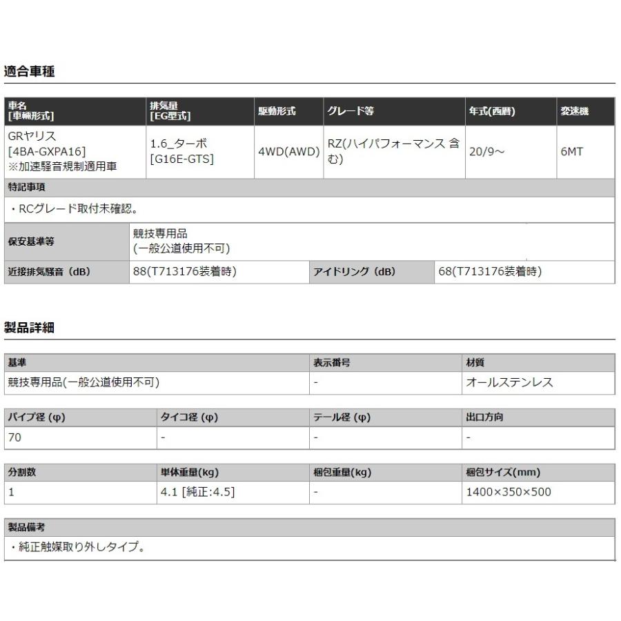 柿本 改 GRヤリス 4BA-GXPA16 センターパイプ オールステンレス