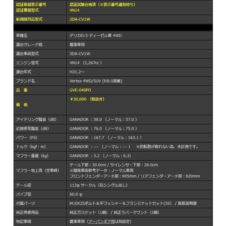 GANADOR（ガナドール） デリカD:5 3DA-CV1W 後期 マフラー GVE-040PO