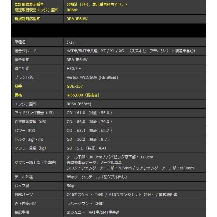 GANADOR（ガナドール） ジムニー 3BA-JB64W マフラー GDE-157 GANADOR