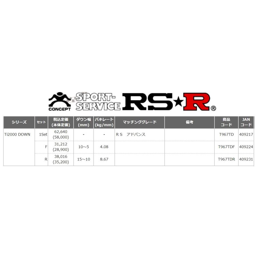 RSR クラウンハイブリッド AZSH20 ダウンサス スプリング 1台分 T967TD