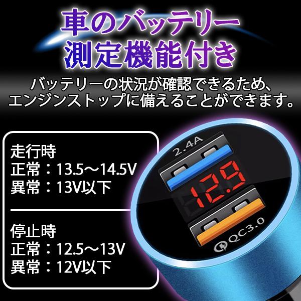 シガーソケット usb カーチャージャー iphone 増設 車載 充電 急速 電圧計付き 小型 コンセント | ブランド登録なし | 12