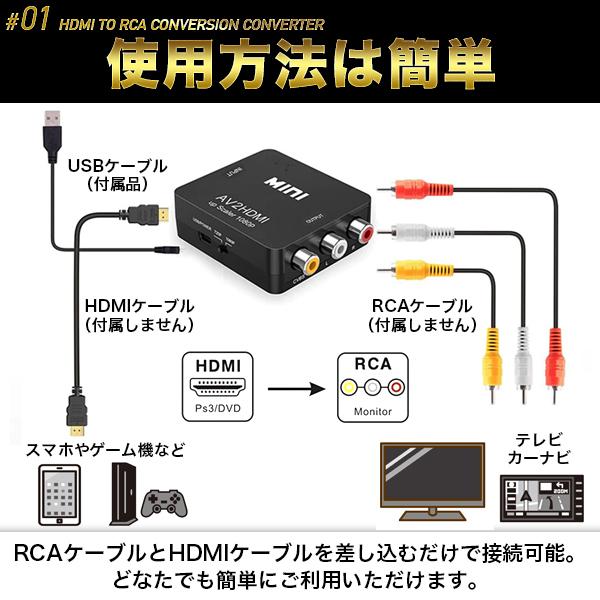HDMI 変換 コンポジット RCA to アダプタ AVケーブル コンバーター 3色ケーブル アナログ | ブランド登録なし | 08
