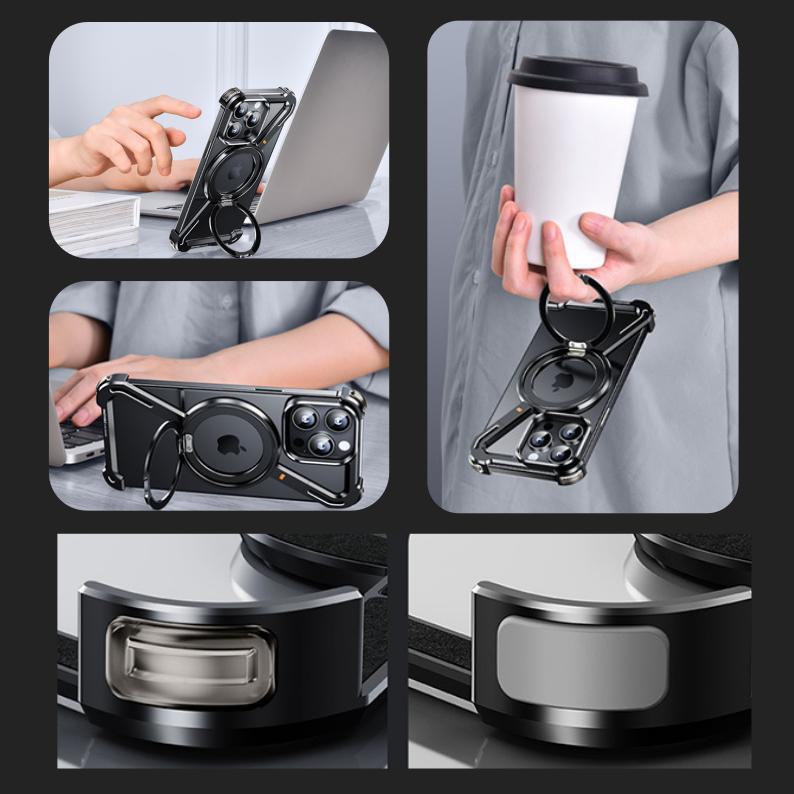 【★即納★ブラックメタルフレーム】iPhone 15 16 17 Pro Max メタルケース メタルフレーム メタルバンパー ケース リング 角度調整 スタンド 耐衝撃 |  | 07