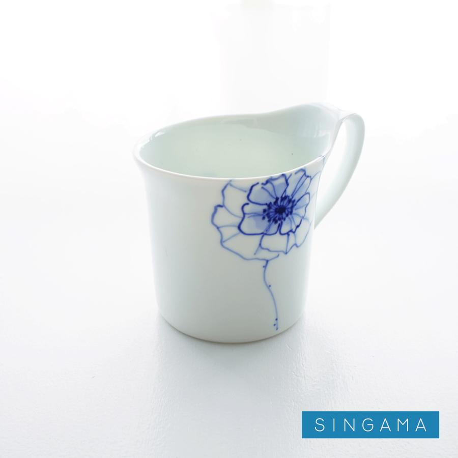 マグカップ　おしゃれな花柄　大きいサイズ　ブルー：トールマグ　フラワーライン　アネモネ｜singama