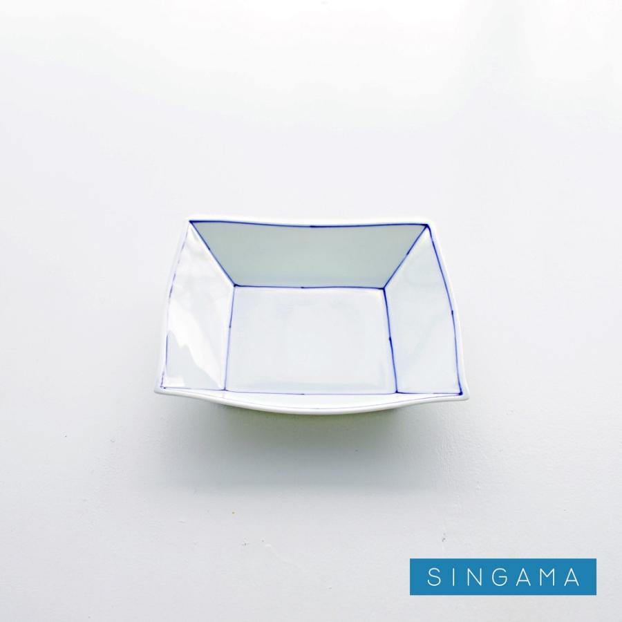 SINGAMA(眞窯) ライン　18cmスクエアプレート皿　伝統工芸品　瀬戸染付焼　角皿　ライン柄　ブルー｜singama