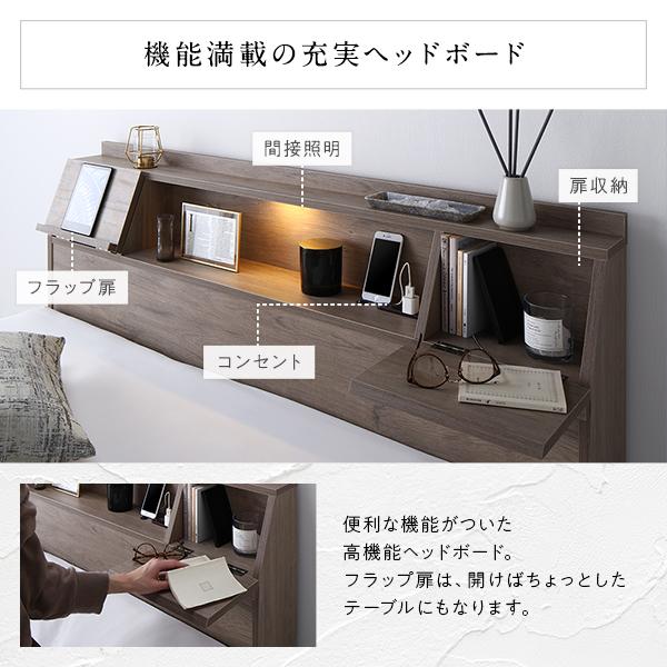 （新品,未開封） ベッド シングル ポケットコイルマットレス付き ストーングレー フラップ扉 照明付 収納付 棚付 宮付 コンセント付 【ZY3368273263】(20369円)