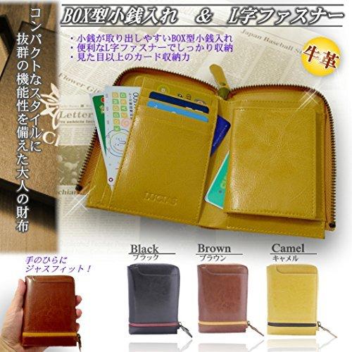 Lucias 二つ折り財布 本革 ファスナー Box型小銭入れ 大容量 コンパクト メンズ ブラウン 魅了