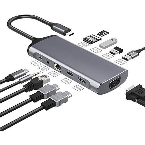 低価格 IZELL ドッキングステーション Type-C ハブ 11 in 1 USB C ハブ 【magBac】 デュアルスクリーン マルチディスプレイ U ディスプレイ、モニター