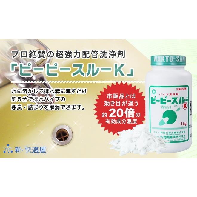 ピーピースルーＫ 1kg×３本 劇物 / Fの5倍強力な配管洗浄剤 排水溝のつまり除去剤 / 関東 東北は送料無料 /劇物譲受書のご提示が必要｜sinkaitekiya｜02