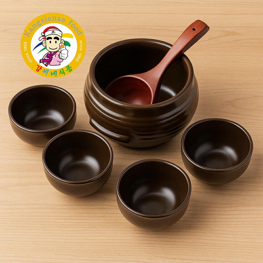 特上マッコリ壺セット 陶器 壺1個＋お椀4個＋おたま（ひしゃく）1本