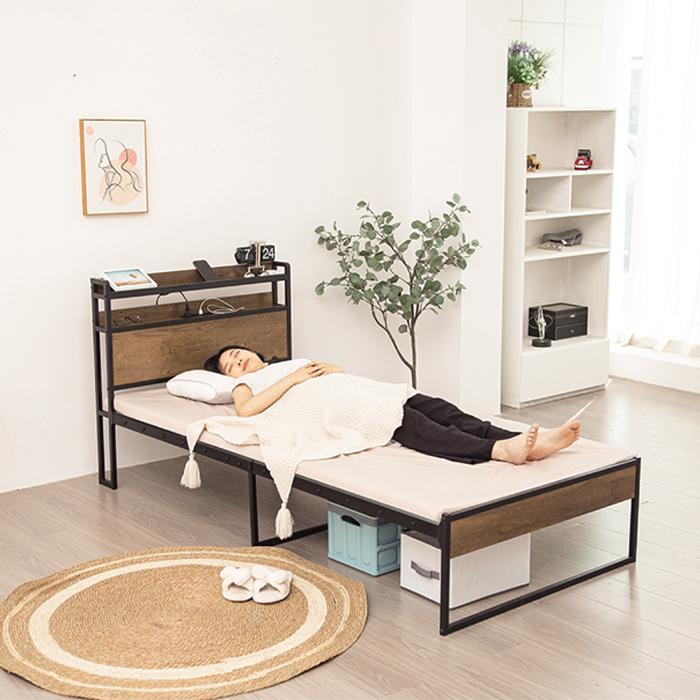 ベッドフレーム シングル コンセント 宮棚　USBポート付　パイプベッド furnbonheur_dtrs