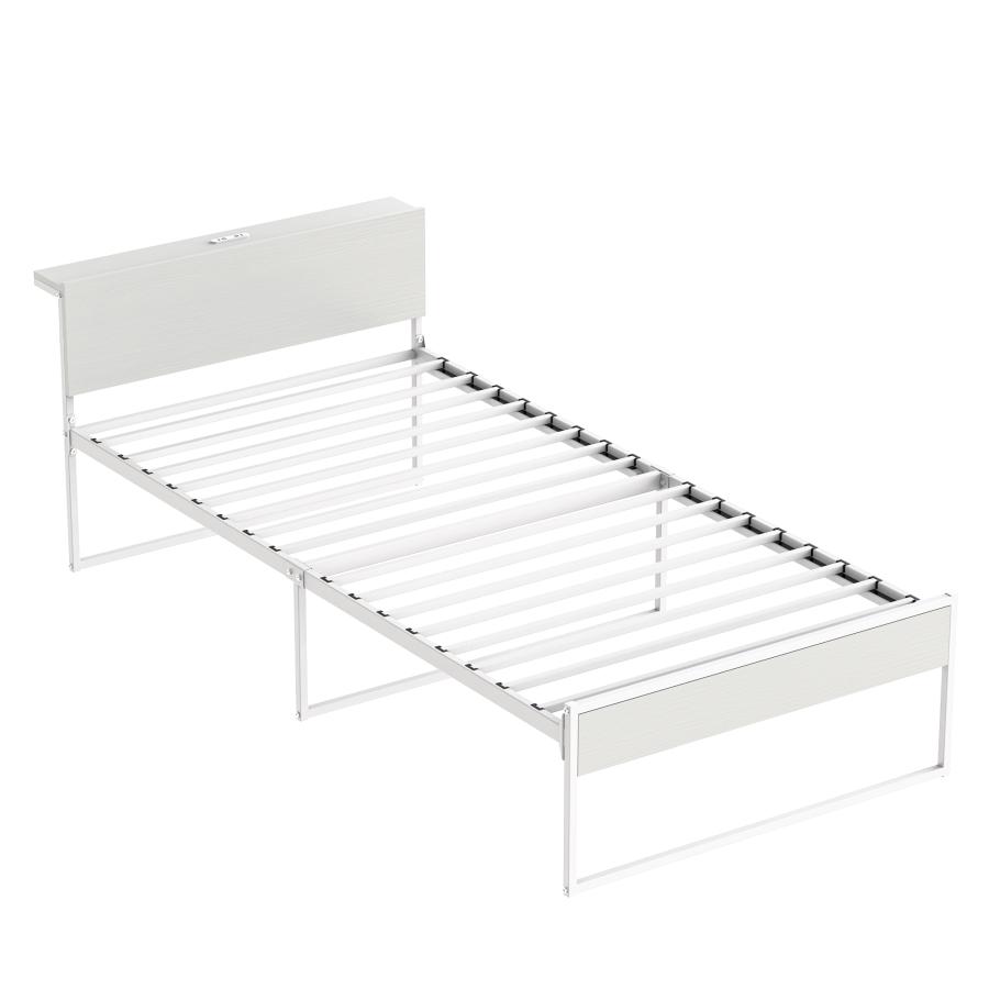 2口コンセント シングル ベッドフレーム 宮棚付き パイプベッド 高耐