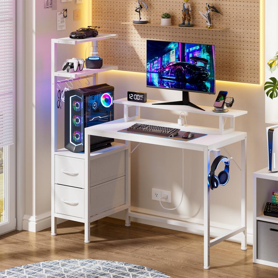 ゲーミングデスク PCデスク 2段収納ラック付き 左右設置対応 2口