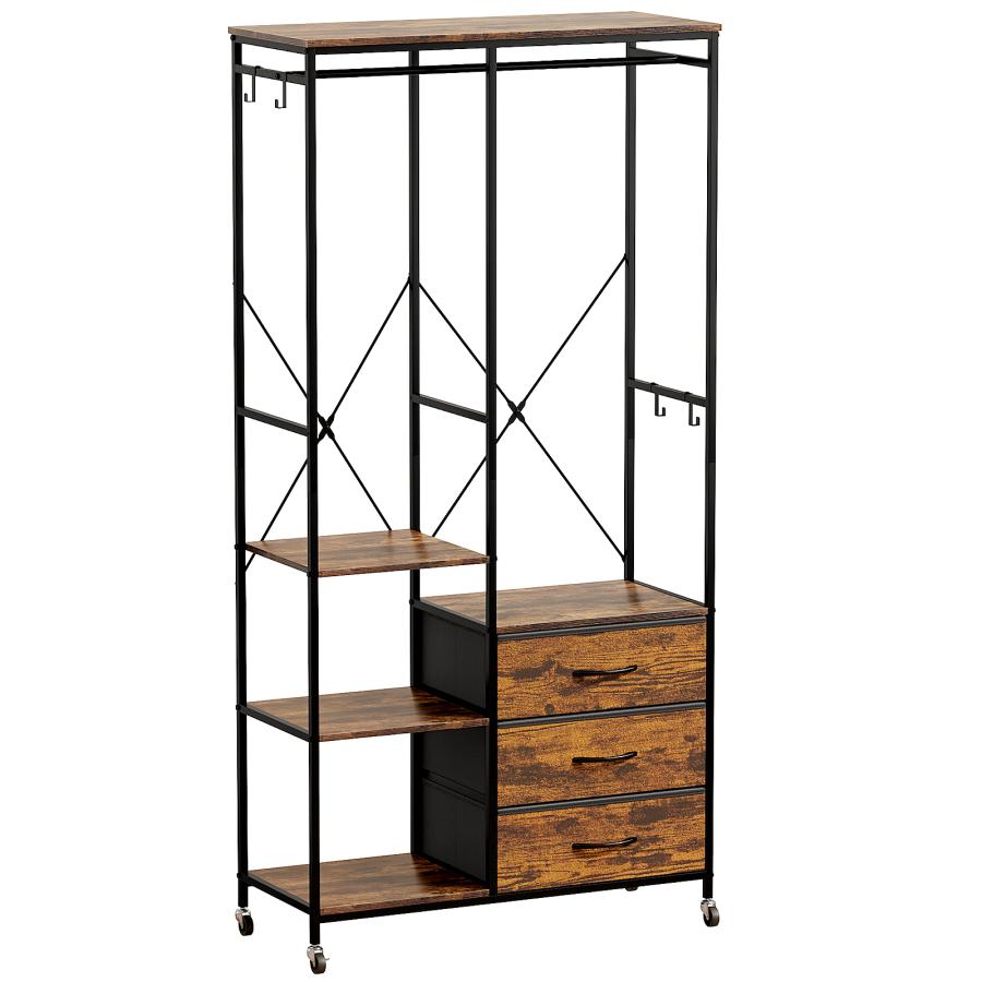 ハンガーラック 3杯引き出し付き 棚板可動式 組み替えOK！スリムタンス