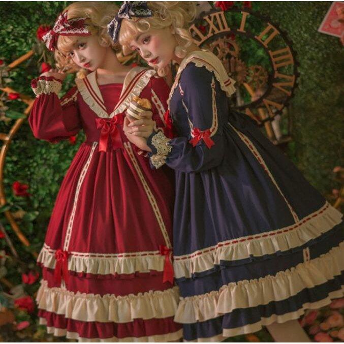 長袖ワンピース ロリータ服 ドレス 膝丈 ミモレ丈 可愛い お姫様 ドレスフリルロリータ風ワンピ ロリータワンピース ゴシックロリータドレス Yz6932 神龍閣 通販 Yahoo ショッピング