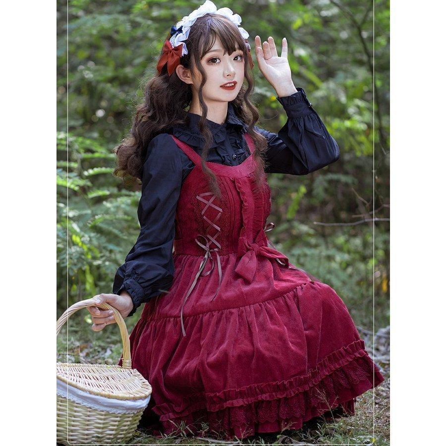 暖かい 杏 赤 黒 かわいいワンピース ロリータ ゴスロリ ジャンパースカート Yz7006 神龍閣 通販 Yahoo ショッピング