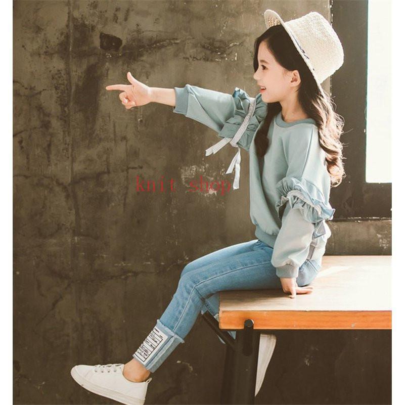 正規店仕入れの 子供服 セットアップ 女の子 キッズ 通学着 可愛い 長ズボン Tシャツ 長袖 上下セット 春秋 小学生 ジュニア 秋着 韓国子供服 新品 デニムパンツ おしゃれ 子ども服 新品 男女兼用 子供服 デニムパンツ 110cm カジュアル 秋コーデ