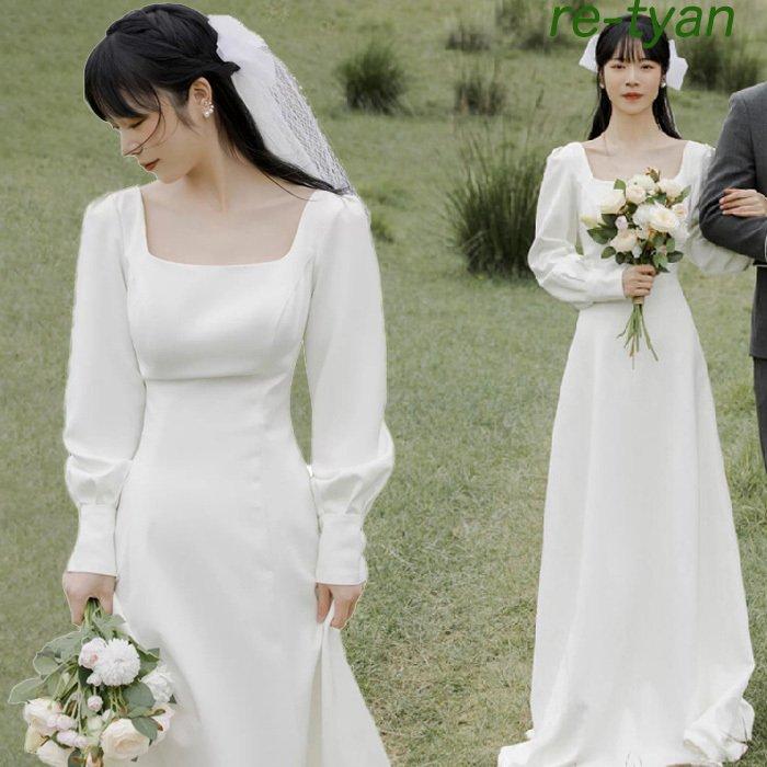 ウエディングドレス ワンピース 白 結婚式 ロングドレス 袖あり パーティードレス イブニングドレス フォーマルシンプ 前撮りブライダル  二次会ワンピース長袖 :p21138801b6d1:シンプルライフ2 - 通販 - Yahoo!ショッピング