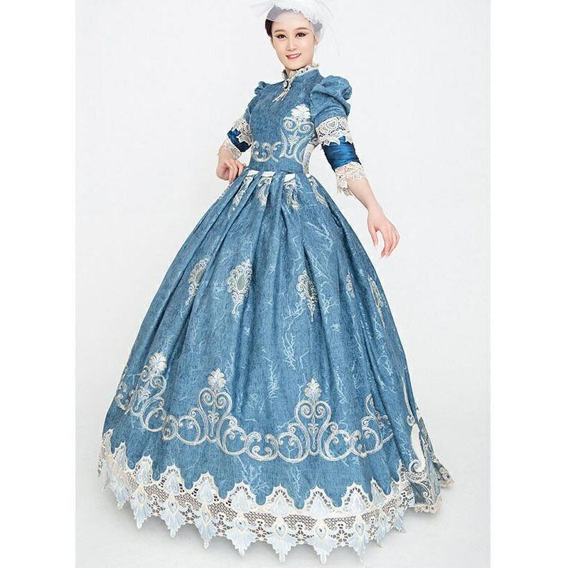 【日本未発売】 ロングドレス 貴族ドレス お姫様ドレス 中世ヨーロッパ 袖あり パフスリーブ 長袖 レース スタンドカラー 刺繍 貴族風 貴婦人 髪飾り付き 演奏会 舞台衣装 ゴー 【Z2070276113】(12520円)