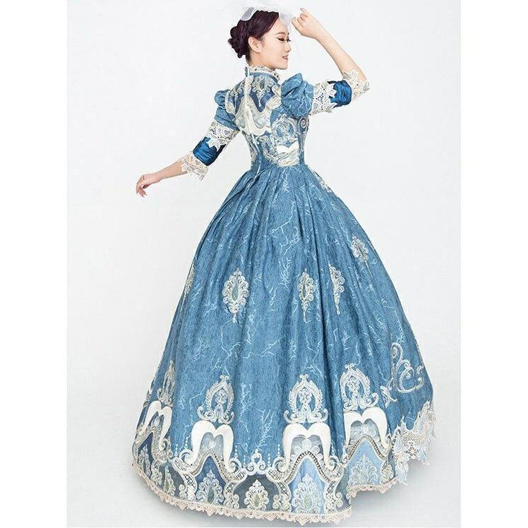 【日本未発売】 ロングドレス 貴族ドレス お姫様ドレス 中世ヨーロッパ 袖あり パフスリーブ 長袖 レース スタンドカラー 刺繍 貴族風 貴婦人 髪飾り付き 演奏会 舞台衣装 ゴー 【Z2070276113】(12520円)