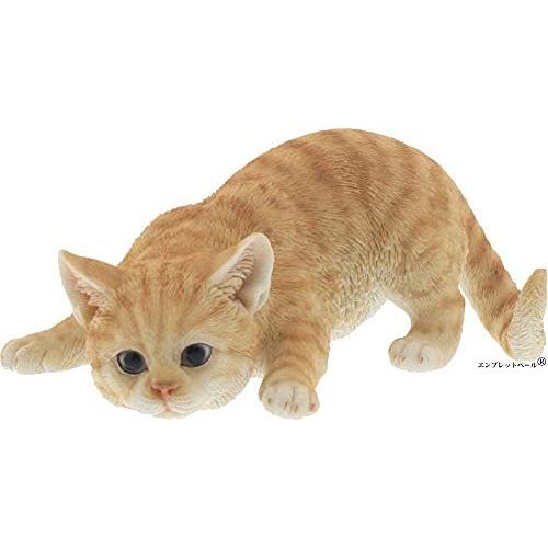 リアルすぎてドキッとするほど本物そっくりなネコのガーデンオーナメント 獲物を狙うポーズ 茶トラ 猫好きな人へのプレゼント オブジェ 置物 エンプレット