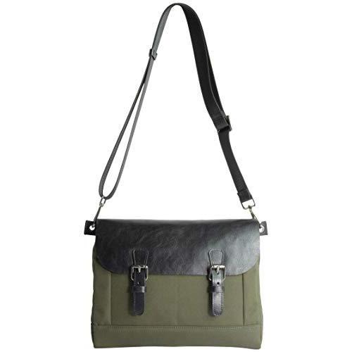安いそれに目立つ Dom Tea ショルダーバッグ メンズ 斜めがけ メッセンジャーバッグ 本革 イタリアンレザー ナイロン 小さめ 軽量 鞄 グリーン バッグ