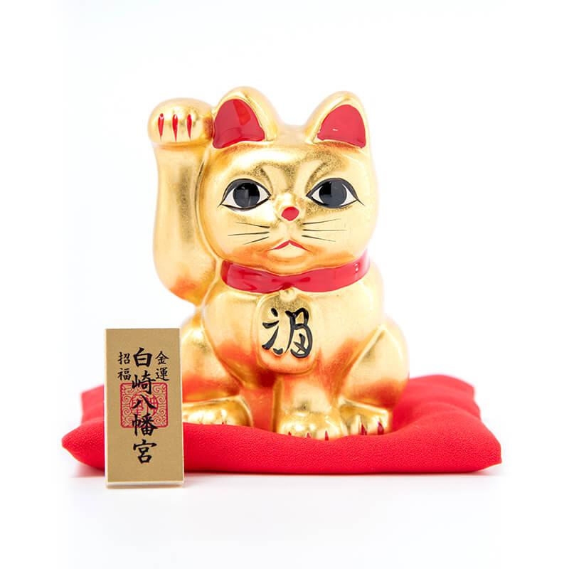 【 当時物 】招き猫／大入／福／金運上昇 ／縁起物／ゴールド／38cm特大 開運 金運招福/風水 招財金猫（まねきんねこ）【右手上げ】 伝統工芸純