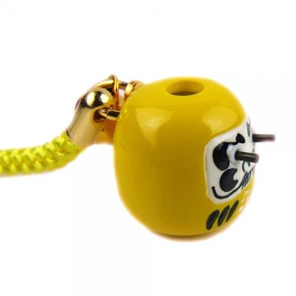 開運 目出しだるまお守り 根付タイプ イエロー 頭を覗くと「昇り龍」が