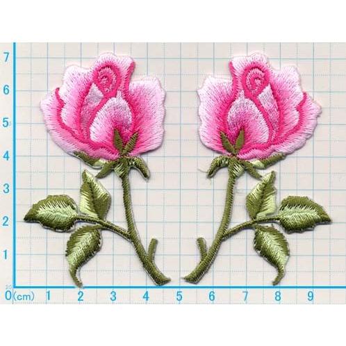 アイロンワッペン/刺繍/アップリケ/バラB/ピンクペア/花/薔薇 : アジア