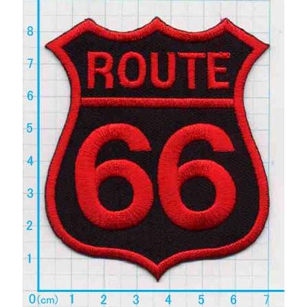 アイロンワッペン/刺繍/アップリケ/ROUTE66/赤黒/エンブレム/ルート66