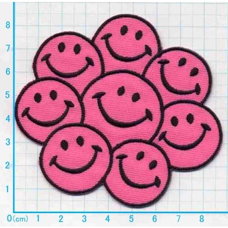 アイロンワッペン/刺繍/アップリケ/スマイル集団ピンク/ニコニコ/ニコ