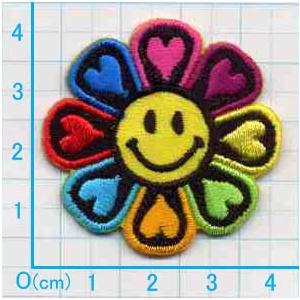 アイロンワッペン/刺繍/アップリケ/スマイルハートフラワーS2枚セット