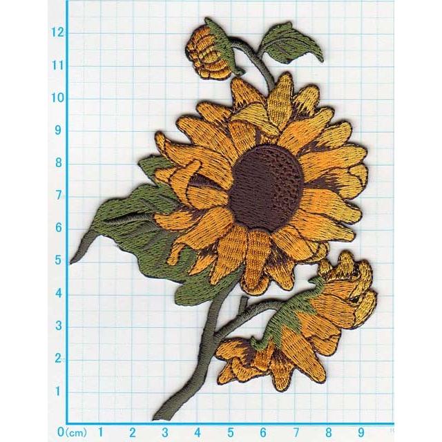 アイロンワッペン/刺繍/アップリケ/クラシックひまわり/ちょっと大きめ