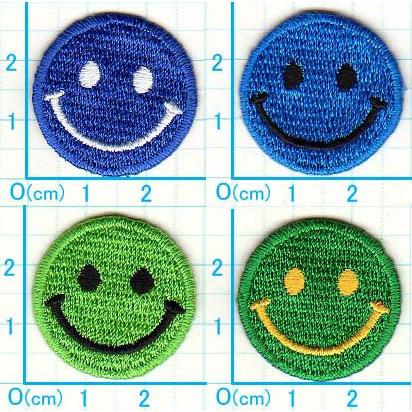 アイロンワッペン/刺繍/アップリケ/スマイルマークS青色系4色セット 