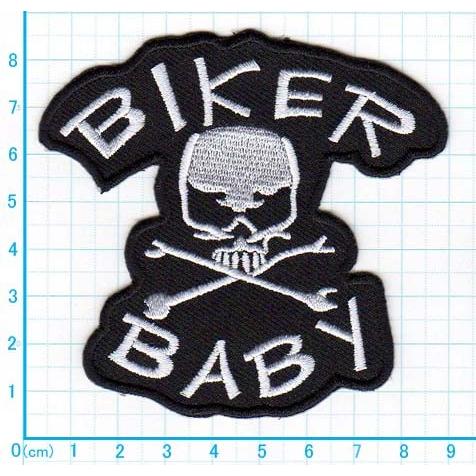 アイロンワッペン/刺繍/アップリケ/BIKER BABYスカル/白/ガイコツ