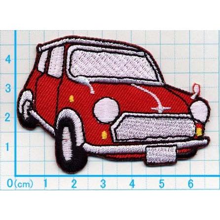 アイロンワッペン/刺繍/アップリケ/miniミニ自動車M/赤/のりもの