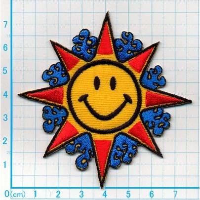 アイロンワッペン/刺繍/アップリケ/スマイル太陽マークM/ニコニコ/ニコ